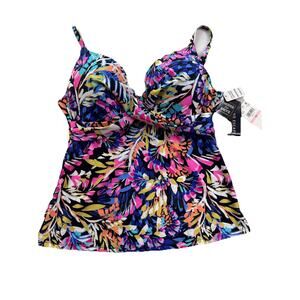 Island Escape Gemini Underwire Tankini Top Womens 10 Black Swim Beach Pool NWT